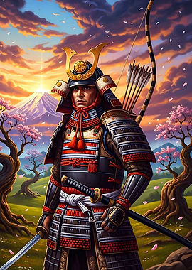 Samurai Warrior with Bow and Sword