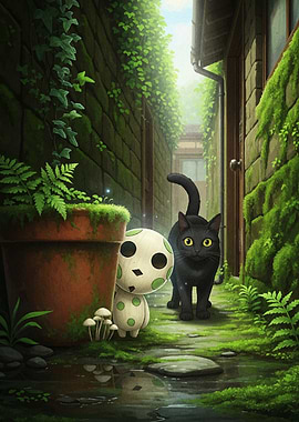 Black Cat and Kodama in Alleyway