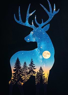 Deer Silhouette Night Sky