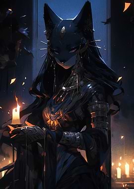 Mystical Cat-like Figure with Candle