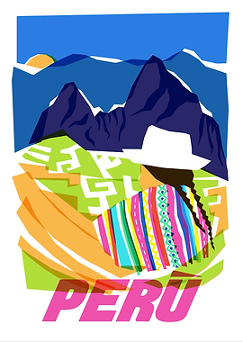 Peru Travel Poster with Woman and Mountains