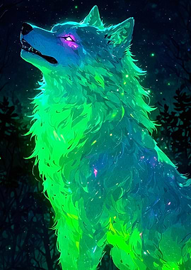 Glowing Wolf Howling the Night