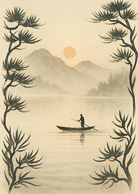 Serene Lake Scene with Boat and Trees