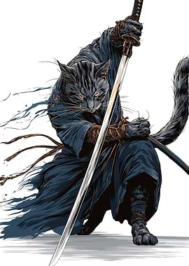 Samurai Cat Warrior with Katana