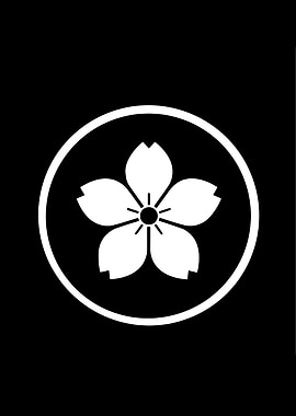 White Sakura Flower Kamon on Black