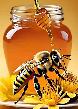 Honey Bee and Jar of Honey