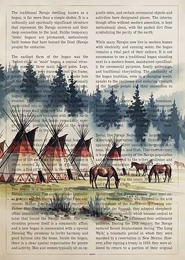 Navajo Hogan Landscape with Horses