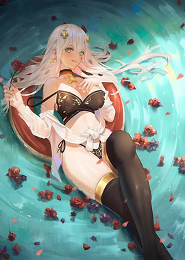 Girl in Pool with Roses