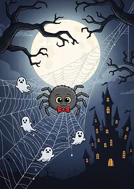 Cute Halloween Spider with Ghosts