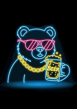 Neon Bear with Beer
