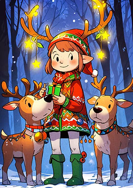 Festive Girl Reindeer Winter