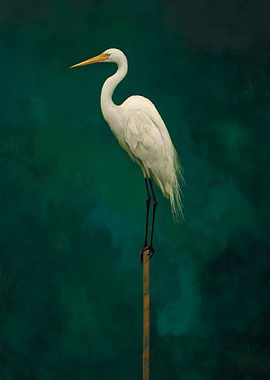Elegant White Heron on a Perch