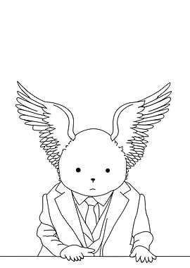 Winged Fantasy Creature in Suit Minimalist Line Art