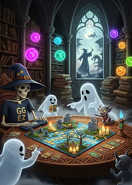 Ghosts and Skeletons Playing Board Game