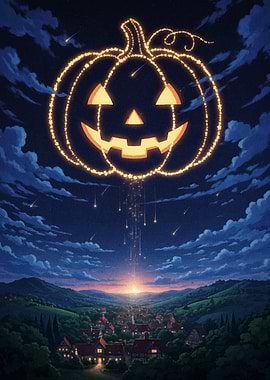 Halloween Pumpkin Lights Over Village