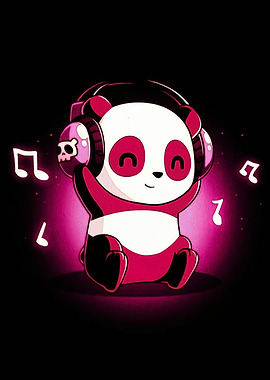 Panda with Headphones Listening to Music