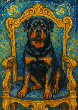 Rottweiler on Throne, Van Gogh Style