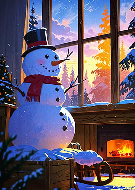 Cozy Winter Scene Snowman