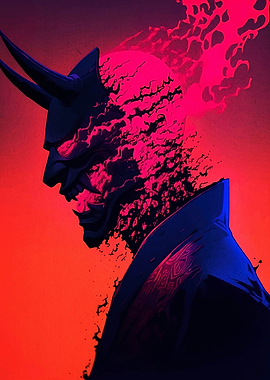 Demon Oni Mask with Fiery Effect