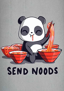 Cute Panda with Noodles Cartoon