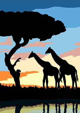 Giraffes Silhouette at Sunset