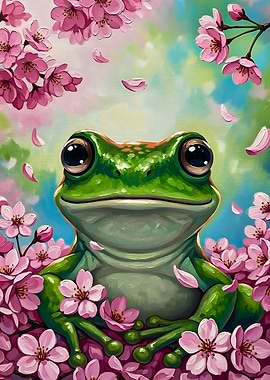 Frog with Cherry Blossoms