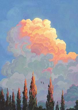 Painted Sky with Trees and Clouds
