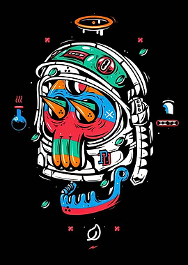 Astronaut Skull Colorful Illustration
