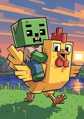 Minecraft Zombie Riding a Chicken
