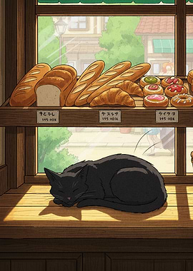 Cat Nap in Bakery Window