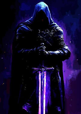 Dark Knight with Glowing Sword