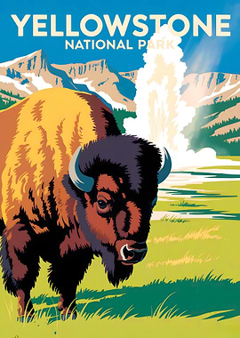Yellowstone National Park Bison Poster Art