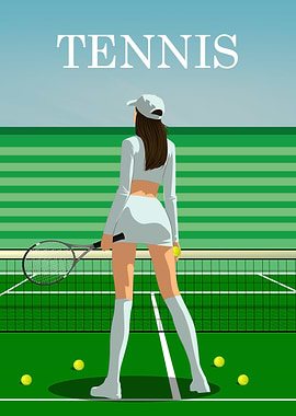 Tennis Girl on Court Illustration