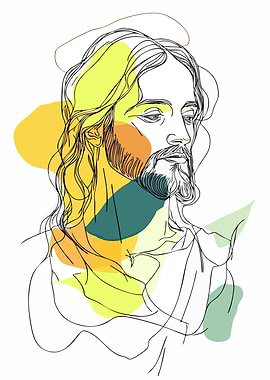 Jesus Christ Line Art with Color Accents