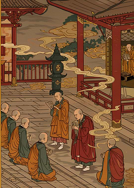 Monks Reading in a Japanese Temple