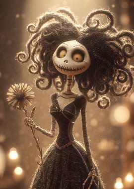 Stylized Skeleton Woman with Flower