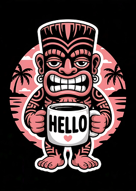 Tiki Man with Coffee Mug