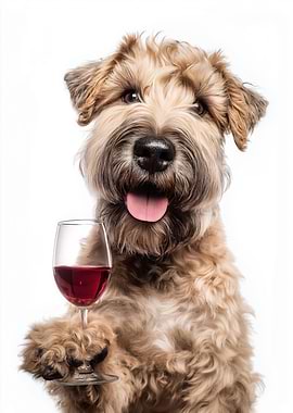 Soft-coated Wheaten Terrier with Wine Glass