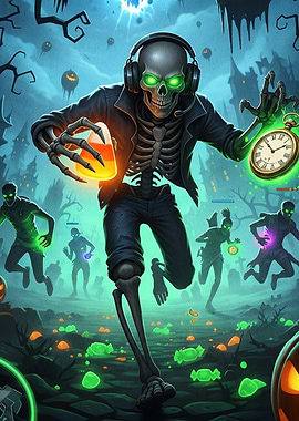 Halloween Skeleton Gamer with Candy Corn