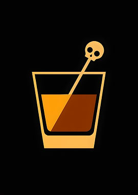 Halloween Whiskey Glass with Skull Stirrer