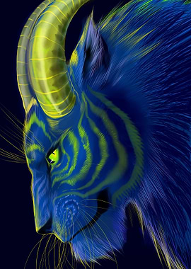 Blue Tiger with Horns Digital Art