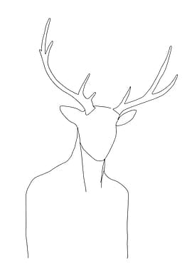Minimalist Mythical Deer Monster Line Art