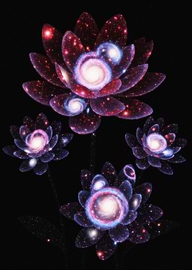 Cosmic Lotus Flowers in Darkness
