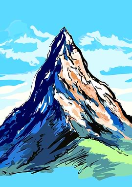 Mountain peak illustration with blue sky