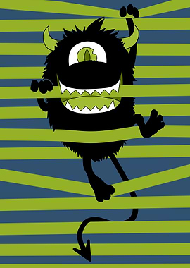 Cartoon Monster with Stripes Background