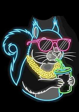 Cool Squirrel Neon Art