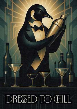 Penguin Bartender Art Deco Style
