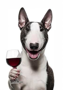Bull Terrier with Wine Glass