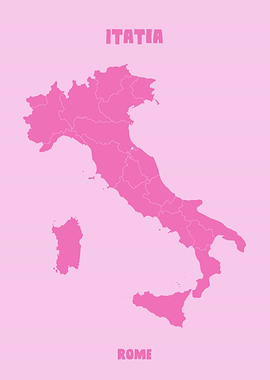 Pink Italy Map with Regions