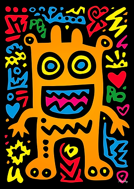 Orange Alien Funky Neon Quirky Pop Art